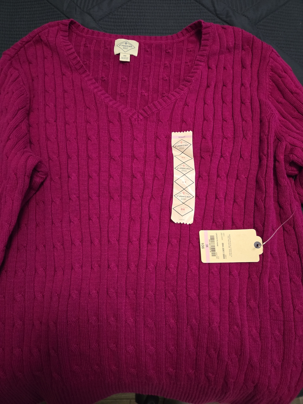 St. John's Bay Cable Knit V-Neck Sweater in Berry Pink
